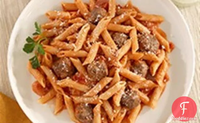 Barilla® White Fiber Mini Penne with Creamy Tomato Sauce, Meatballs and Parmigiano Cheese