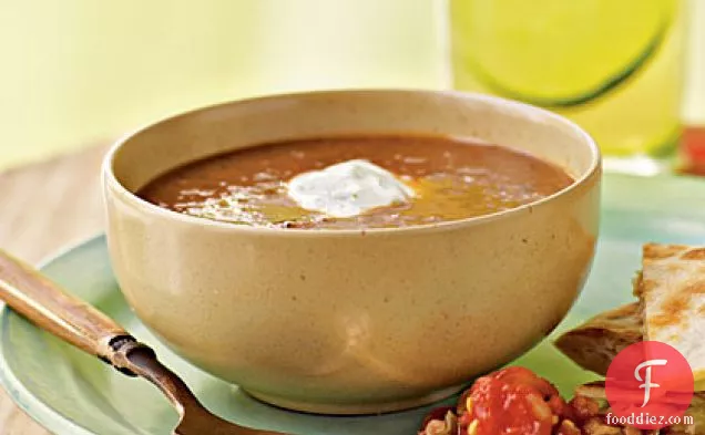 Black Bean-Tomato Soup with Cilantro-Lime Cream