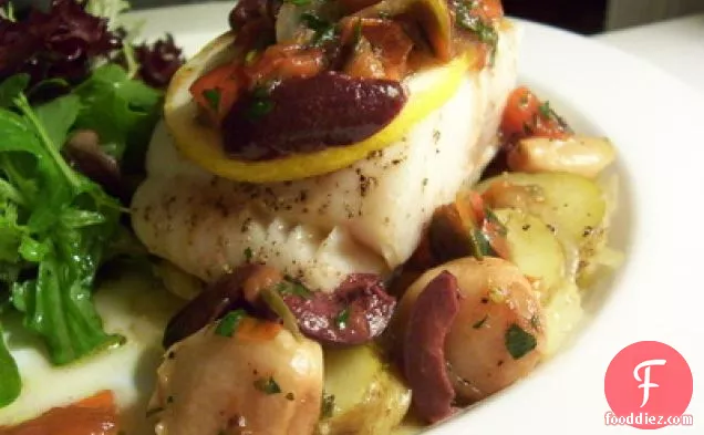 Braised Black Cod With Fingerling Potatoes & Garlic Confit