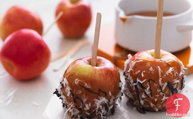 Caramel Apples with Coconut & Chocolate Drizzle
