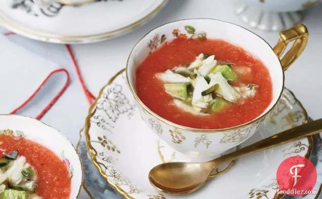 Spicy Tomato-and-Watermelon Gazpacho with Crab