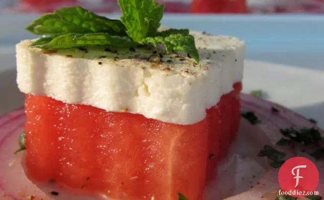 Watermelon, Feta, And Mint Salad With Lime Marinated Onions