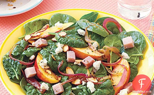 Warm Spinach Salad with Red Onions and Nectarines