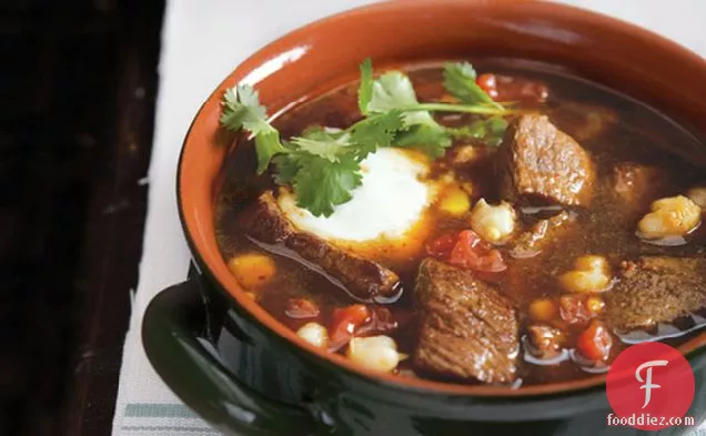 Beef Pozole with Cheddar Cheese