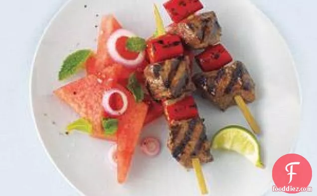 Spicy Beef Kebabs With Watermelon Salad
