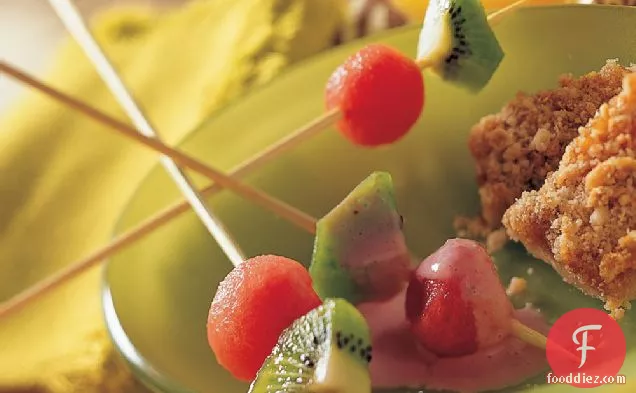Watermelon-and-Kiwi Skewers with Starry Strawberry Cream
