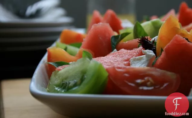 Watermelon, Tomato & Goats Cheese Salad With Lemon Truffle Vina