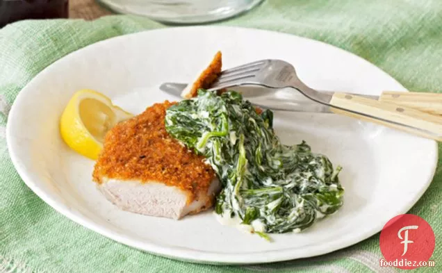 Pork Chops Milanese with Creamed Spinach