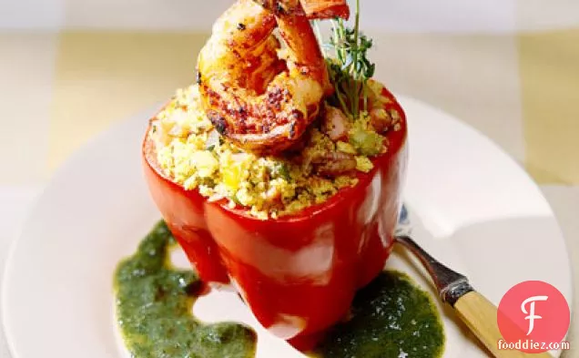 Barbecue Shrimp And Cornbread-Stuffed Peppers