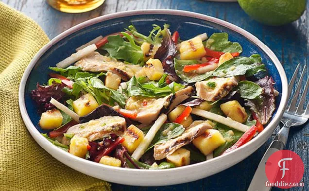 Grilled Chicken & Pineapple Salad with Pineapple-Serrano Dressing