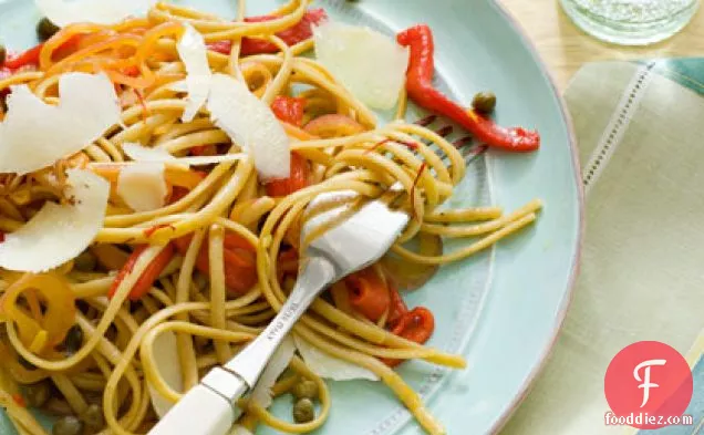 Whole-Wheat Linguine with Saffron and Roasted Red Peppers