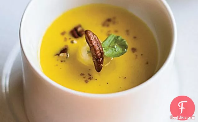 Roasted Squash Soup with Maple-Glazed Bananas