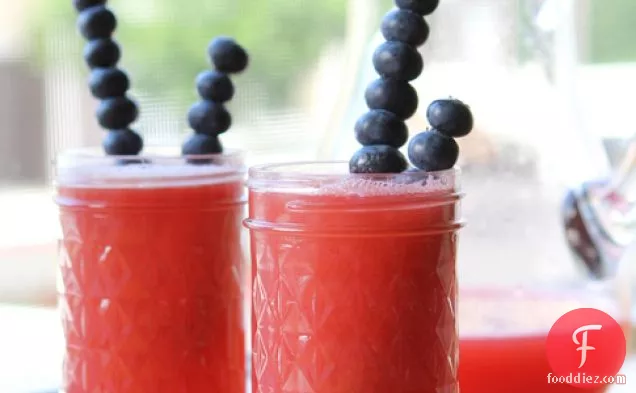 Watermelon And Mint Lemonade With Blueberry Skewers