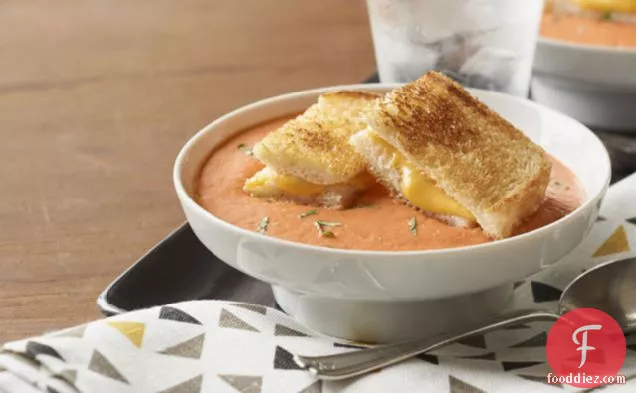 Tomato-Basil Soup with Grilled Cheese