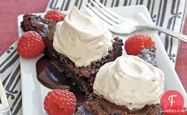 Mocha Cream Brownie Wedges with Fresh Raspberries