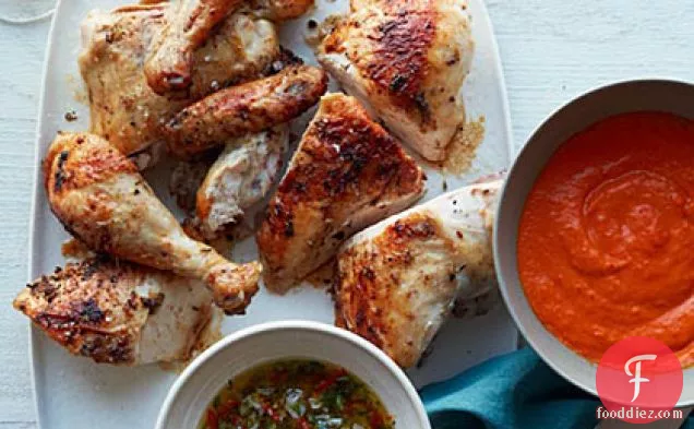 Spice-Rubbed Roast Chicken with Two Sauces