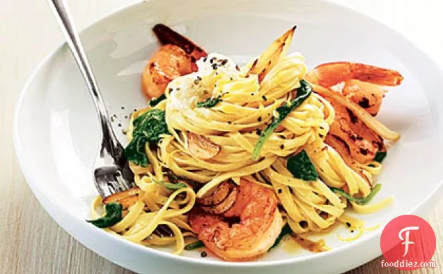 Shrimp Linguine with Ricotta, Fennel, and Spinach