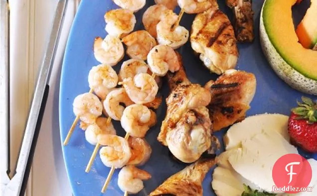 Grilled Shrimp, Chicken And Fruit Platter