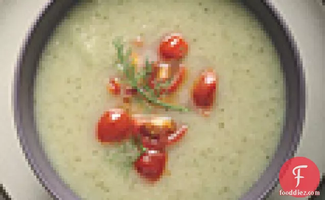 Fennel and Zucchini Soup with Warm Tomato Relish