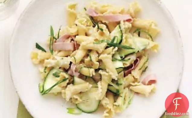Campanelle With Zucchini, Ham, Yogurt, And Scallions