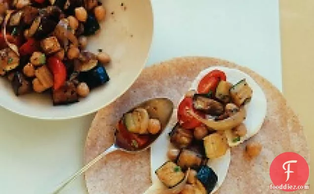 Roasted Eggplant, Zucchini, And Chickpea Wraps