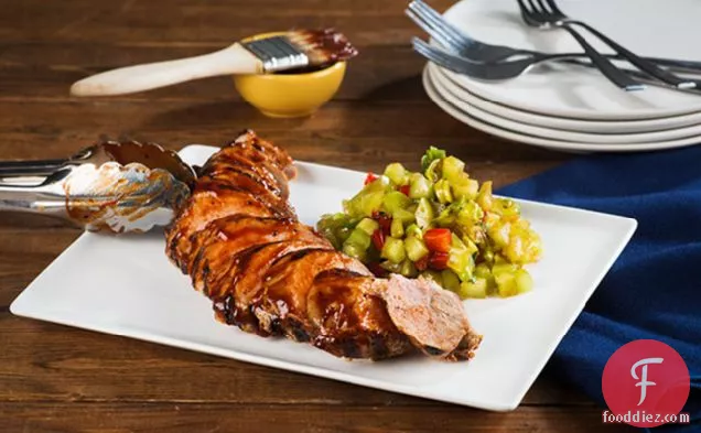 Grilled BBQ Pork Tenderloin with Green Tomato Relish