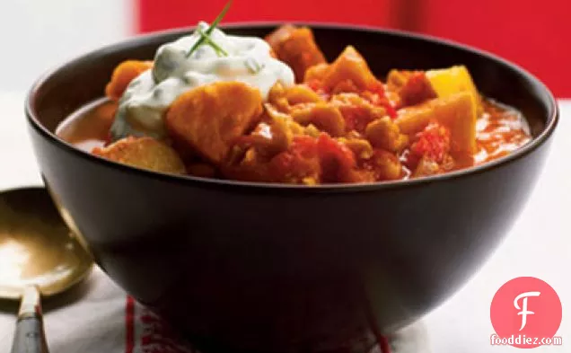 African Ground Nut Stew with Sour Cream-Chive Topping