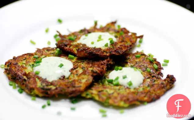 Zucchini Pancakes With Basil Chive Cream