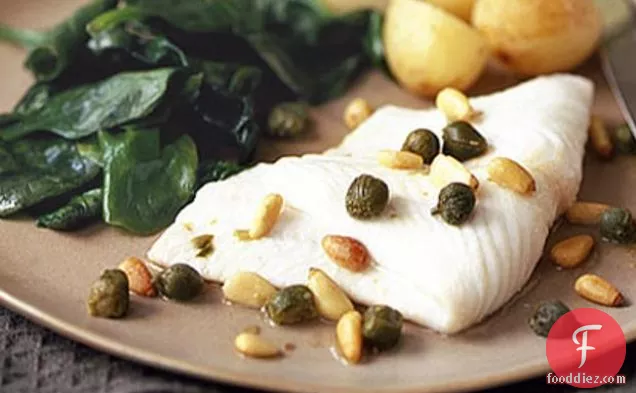 Plaice With Spinach, Pine Nuts & Capers