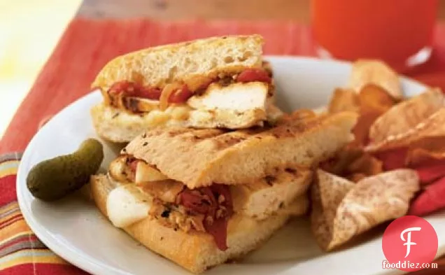 Grilled Chicken and Roasted Red Pepper Sandwiches with Fontina Cheese