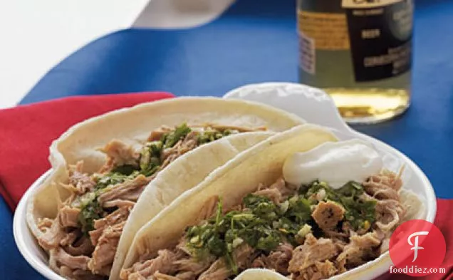 Slow-Cooker Pork Loin Carnita Tacos with Chimichurri Sauce