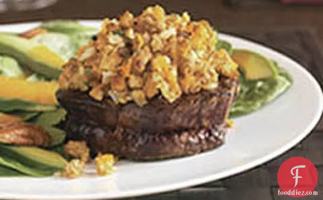 Stuffing-Topped Beef Filets