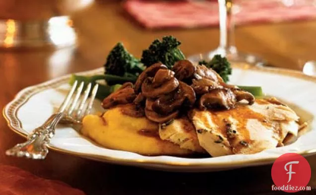 Roasted Chicken with Asiago Polenta and Truffled Mushrooms