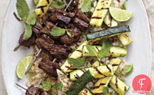 Grilled Beef Skewers With Zucchini And Mint