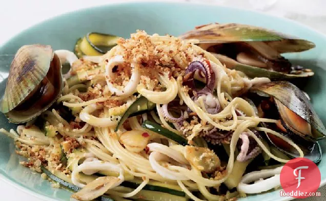 Angel Hair Pasta with Squid, Mussels and Zucchini