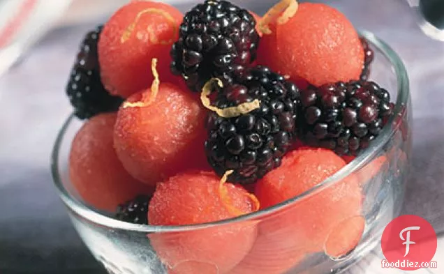 Watermelon And Blackberries With Lemon Syrup