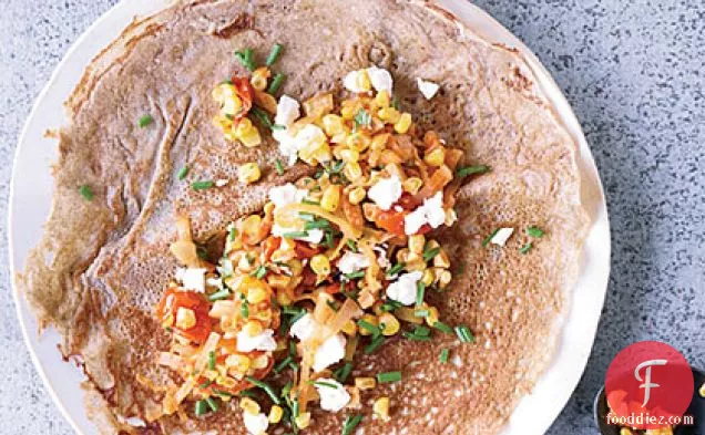 Buckwheat Crêpes with Corn, Tomatoes and Goat Cheese