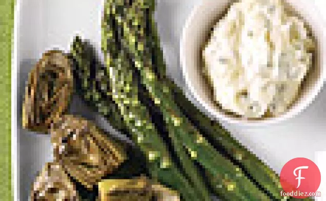 Roasted Asparagus And Baby Artichokes With Lemon-oregano Aioli