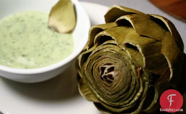 Steamed Artichokes With Eggless Basil Mayonnaise Dip
