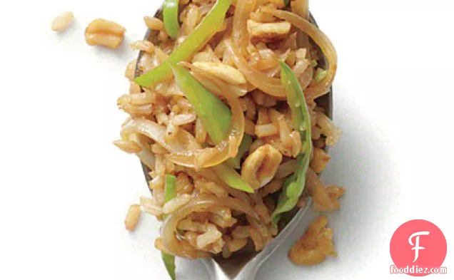 Fried Brown Rice with Snow Peas and Peanuts