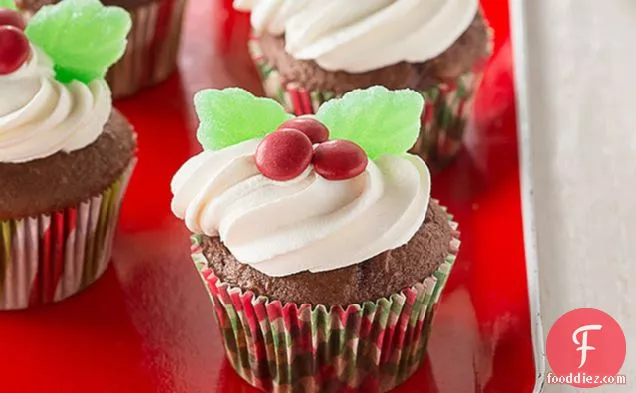 Holiday Holly Chocolate Cupcakes