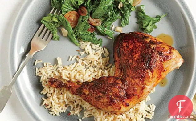 Roasted Chicken with Mustard Greens