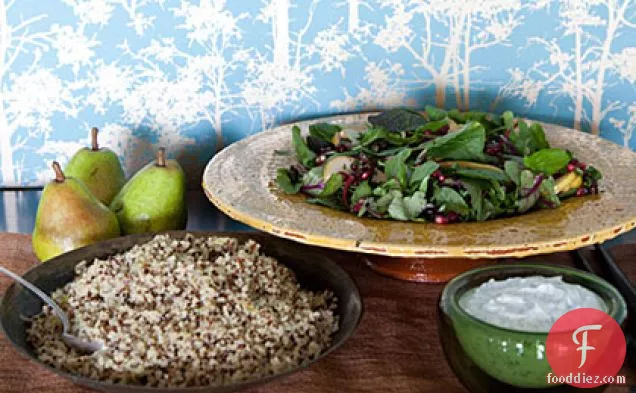 Spicy Greens and Pear Salad with Pomegranate Gremolata