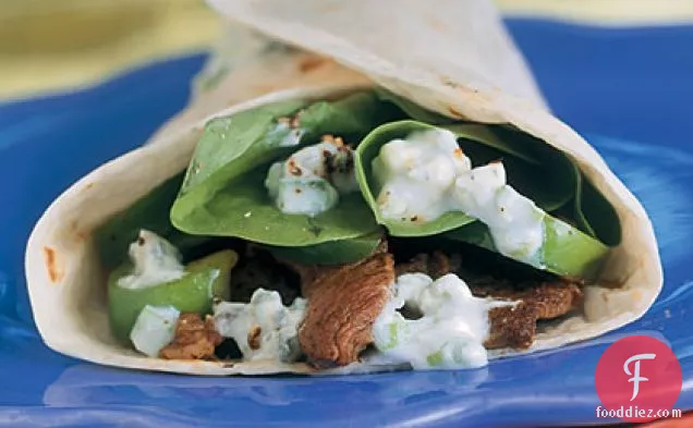 Hot Skillet Sirloin Wraps with Blue Cheese