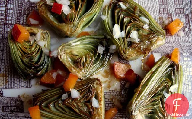 Steamed Artichokes With Lime Butter, Nectarines And Shallots