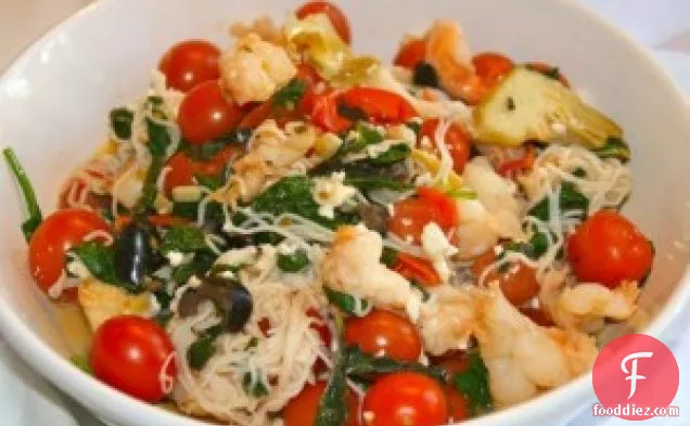 Skinny Soy Noodles With Shrimp, Tomatoes And Artichokes