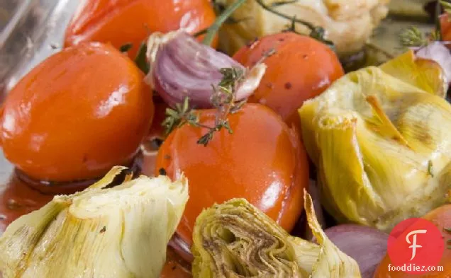 Roast Artichokes with Tomato and Garlic