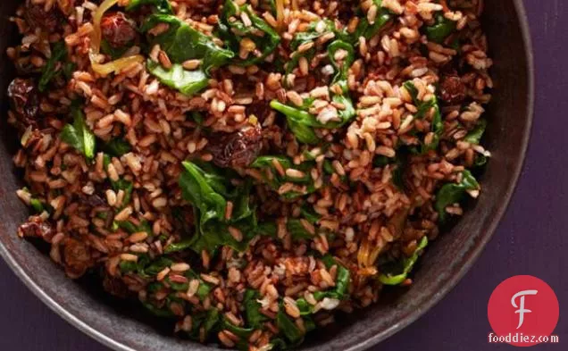 Red Rice with Spinach and Dried Cherries