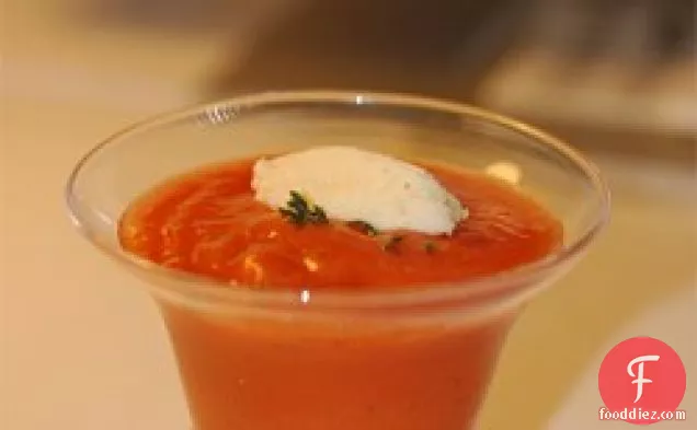 Tomato Cold Soup with Parmesan Cheese Ice Cream