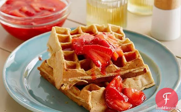 Buttermilk Waffles with Homemade Strawberry Sauce